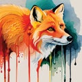 A Vibrant Watercolor Fox Illustration, watercolor illustration a fox Fierce and Colorful A Watercolor Fox Portrait, Generative AI: