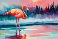 Watercolor Pink Flamingo Portrait, Side View. Tropical Exotic Bird Background, Tropical Summer Concept, AI Design