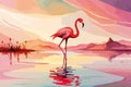 Watercolor Pink Flamingo Portrait, Side View. Tropical Exotic Bird Background, Tropical Summer Concept, AI Design