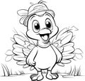 Cute cartoon duck, coloring art and illustration