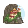 The Tigerâs Nest Monastery On CliffSide Bhutan Illustration Vector