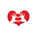 Self hugging line icon, Love yourself, cute cartoon heart character hug.