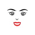 Beautiful woman face with red lips vector. Fashion model face close up, vector illustration.