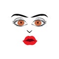 Beautiful woman face with red lips vector. Fashion model face close up, vector illustration.