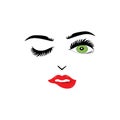 Beautiful woman face with red lips vector. Fashion model face close up, vector illustration.