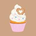 Festive cupcake for Valentine\'s Day. Vector cartoon illustration.