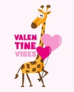 Valentine vibes - cute giraffe with heart balloons.