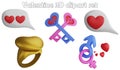 Valentine clipart element ,3D render Valentine concept isolated on white background icon set