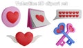 Valentine clipart element ,3D render Valentine concept isolated on white background icon set