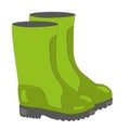 Green rubber boot. Work safety shoes. Comfortable seasonal shoes for rainy weather. Royalty Free Stock Photo