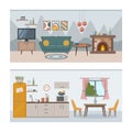 Apartment inside. Furnished rooms. Flat vector illustration of rooms with furniture.