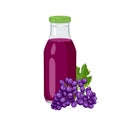 Dark grape juice in bottle isolated on white background. Royalty Free Stock Photo