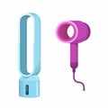 Bladeless Fan And Hairdryer Object Set Cartoon Illustration Vector