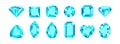 Blue gemstones of different shapes isolated on white background. Aquamarine crystals set.