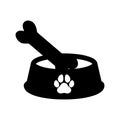 Dog Bowl With Bone Flat style icon vector illustration, black silhouette pet bowl Royalty Free Stock Photo