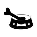 Dog Bowl With Bone Flat style icon vector illustration, black silhouette pet bowl Royalty Free Stock Photo