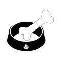 Dog Bowl With Bone Flat style icon vector illustration, black silhouette pet bowl Royalty Free Stock Photo