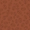 Coffee seamless pattern. Coffee beans on brown background. Royalty Free Stock Photo