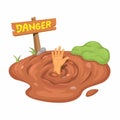 Hand in QuickSand With Danger Warning Sign Illustration Vector