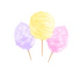 Cotton candy in yellow, pink and purple colors isolated on white background Royalty Free Stock Photo