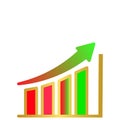 Business growth bar increasing graph with upward-pointing arrow template steady growth chart isolated on white background Royalty Free Stock Photo