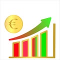 Business growth bar with Euro coin increasing graph with up-word arrow steady growth chart isolated on white background Royalty Free Stock Photo