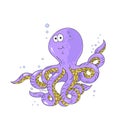 Vector cartoon octopus on white background. Cute kids illustration Royalty Free Stock Photo