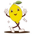 Retro cartoon funny lemon character in groovy style, cute mascot. Royalty Free Stock Photo