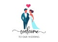 Elegant Wedding Welcome Sign with Bride and Groom Illustration Royalty Free Stock Photo