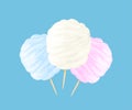 Cotton candy in white, pink and blue colors. Vector cartoon illustration. Royalty Free Stock Photo