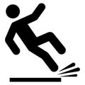 Slippery floor road icon. Falling person black silhouette pictogram. Fall danger accident eps vector sign. Caution wet floor sign. Royalty Free Stock Photo