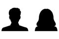 A vector illustration depicting male and female face silhouettes or icons. The illustration portrays a man and a woman portrait. Royalty Free Stock Photo