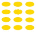 Starburst yellow sticker set. Collection of special offer sale oval, round shaped sunburst labels and badges. Star edges. Vector Royalty Free Stock Photo