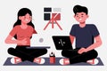 The Ultimate Guide to Collaborative Blog Design, A Boy and a Girl Create Stunning Isometric Illustrations Royalty Free Stock Photo