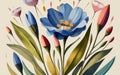 Linum grandiflorum watercolor art and illustration Generative AI Royalty Free Stock Photo