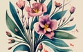 Linum grandiflorum watercolor art and illustration Generative AI Royalty Free Stock Photo