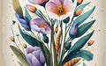 Linum grandiflorum watercolor art and illustration Generative AI Royalty Free Stock Photo