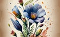 Linum grandiflorum watercolor art and illustration Generative AI Royalty Free Stock Photo