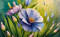 Linum grandiflorum watercolor art and illustration Generative AI Royalty Free Stock Photo