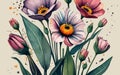 Linum grandiflorum watercolor art and illustration Generative AI Royalty Free Stock Photo