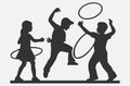 Joyful Kids Playing with Hula Hoops in Silhouette - Dynamic Vector Illustration Royalty Free Stock Photo