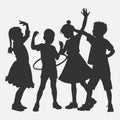 Energetic Kids Playing with Hula Hoops in Silhouette Vector Dynamic Childrenâs Activity Illustration Royalty Free Stock Photo