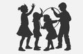 Energetic Kids Playing with Hula Hoops in Silhouette Vector Dynamic Childrenâs Activity Illustration Royalty Free Stock Photo