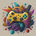 Hand Drawn Illustration With A Yellow Gaming Controller In Vector Shape Design Clipart Royalty Free Stock Photo