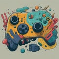 Hand Drawn Illustration With A Yellow Gaming Controller In Vector Shape Design Clipart Royalty Free Stock Photo