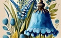 Watercolor Illustration of Blue bell, Botanical Illustration, Flowers, Generative AI Royalty Free Stock Photo