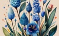 Watercolor Illustration of Blue bell, Botanical Illustration, Flowers, Generative AI Royalty Free Stock Photo