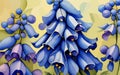 Watercolor Illustration of Blue bell, Botanical Illustration, Flowers, Generative AI Royalty Free Stock Photo