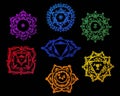 Vector hand drawn decorative, ornamental style chakra symbols Royalty Free Stock Photo