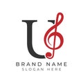 Initial Letter U with musical note Style icon. Alphabet U Music logo design Royalty Free Stock Photo
